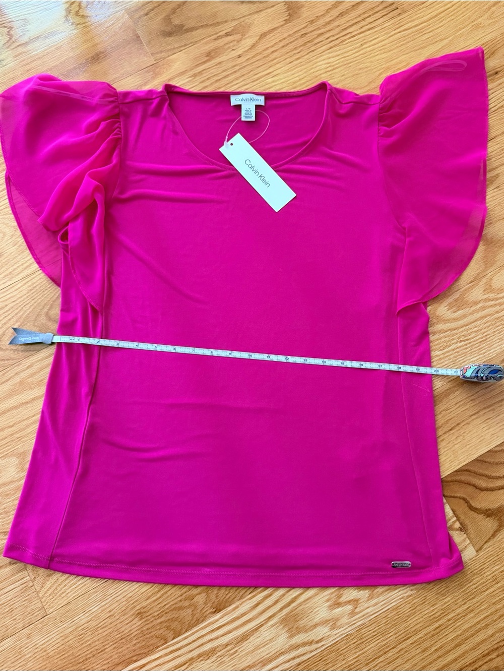 Calvin Klein Fuchsia Ruffle Sleeve Short-Sleeve Tee - Picture 6 of 6
